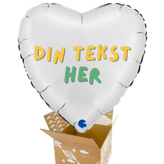 Send En Ballon Med Din Tekst- Hjerte Hvid, Design Skrift