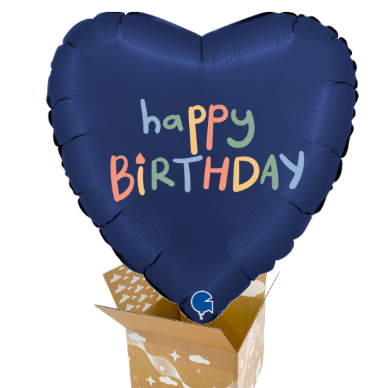 Send En Ballon Happy Birthday - Hjerte Satin Navy Blå