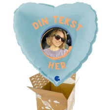 Send En Ballon Med Dit Foto Og Tekst - Hjerte Lyseblå