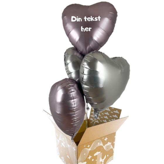 Send En Ballon Buket Med Din Tekst Hjerter Mix Satin Greige/Sølv