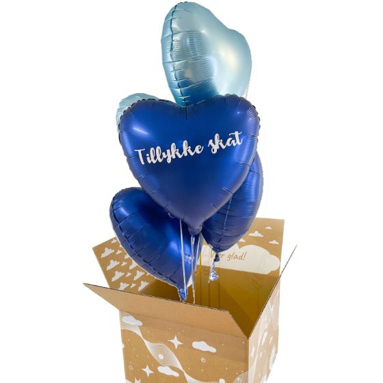 Send En Ballon Buket Med Din Tekst Hjerter Mix Satin Navy/Pastel Blå