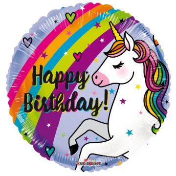 Folie Ballon Rund Unicorn Happy Birthday