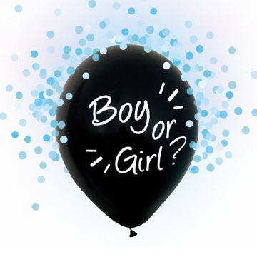 Boy Or Girl Sorte Balloner Med Blå Konfetti 4 stk.