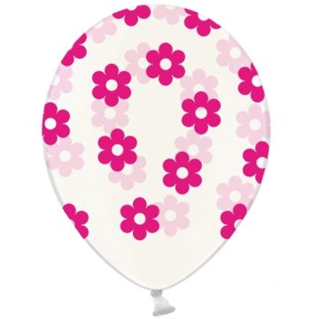 Lyserøde Blomster Gennemsigtig Ballon 30 cm.