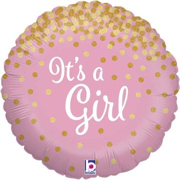 Folie Ballon It Is A Girl Rund Pink / Guld