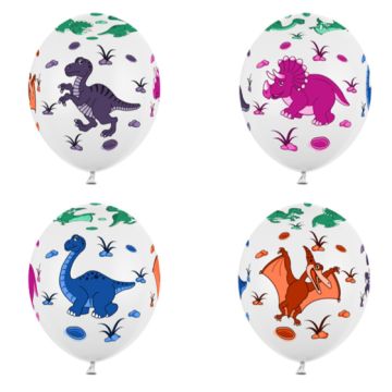 Dinosaur Hvide Balloner 30 cm. 6 stk.