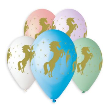 Premium Helium Balloner  Guld Unicorn 33 cm., 5 stk.