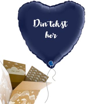 Send en ballon med din tekst Hjerte satin blå